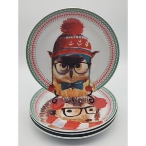 Ciroa Celebrate Holiday Christmas Winter Forest Animal 4 Salad Dessert Plates 8"